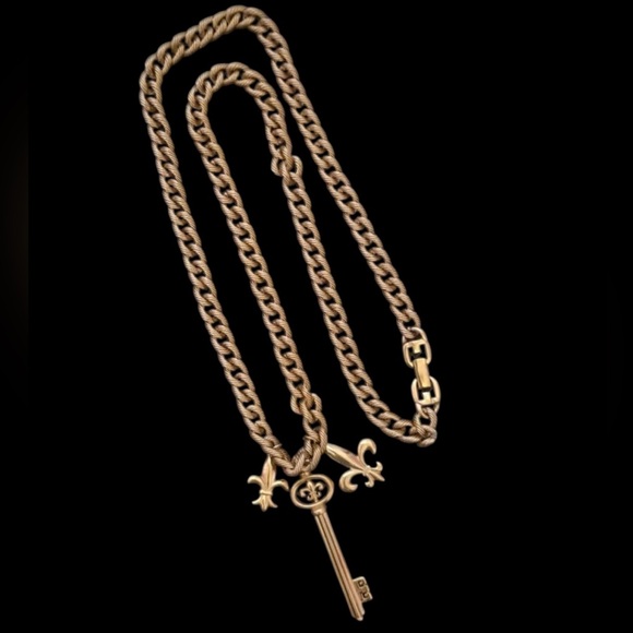 Givenchy Vintage Gold Plated Key Pendant Long Necklace